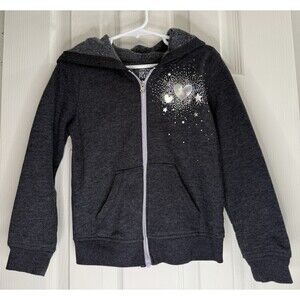 Girls’ Jumping Beans Softest Fleece Hoodie 5T – Gray with Shiny Hearts & Stars